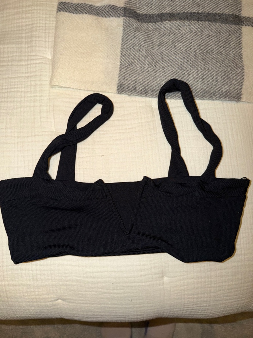 Black Ribbed V-Notch Bikini top